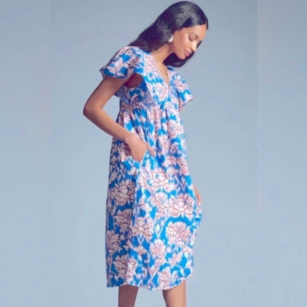 Anthropologie Blue Flutter Sleeve Sundress